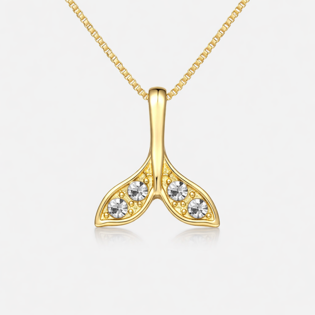 Gold Mermaid Tail Necklace with CZ Accents – Elegant