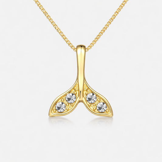 Gold Mermaid Tail Necklace with CZ Accents – Elegant