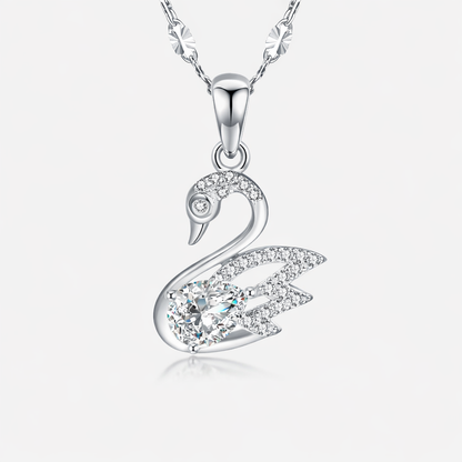 Elegant Swan Pendant Necklace with Teardrop CZ – Silver Finish, Timeless Gift for Her