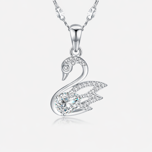 Elegant Swan Pendant Necklace with Teardrop CZ – Silver Finish, Timeless Gift for Her