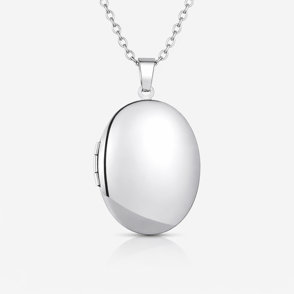 Oval Photo Locket Necklace – Holds 1–2 Photos | Stainless Steel | Aura Moment