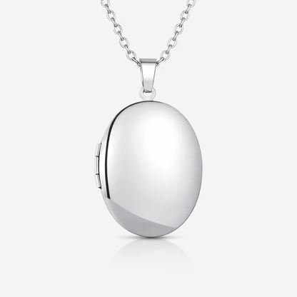 Oval Photo Locket Necklace – Holds 1–2 Photos | Stainless Steel | Aura Moment