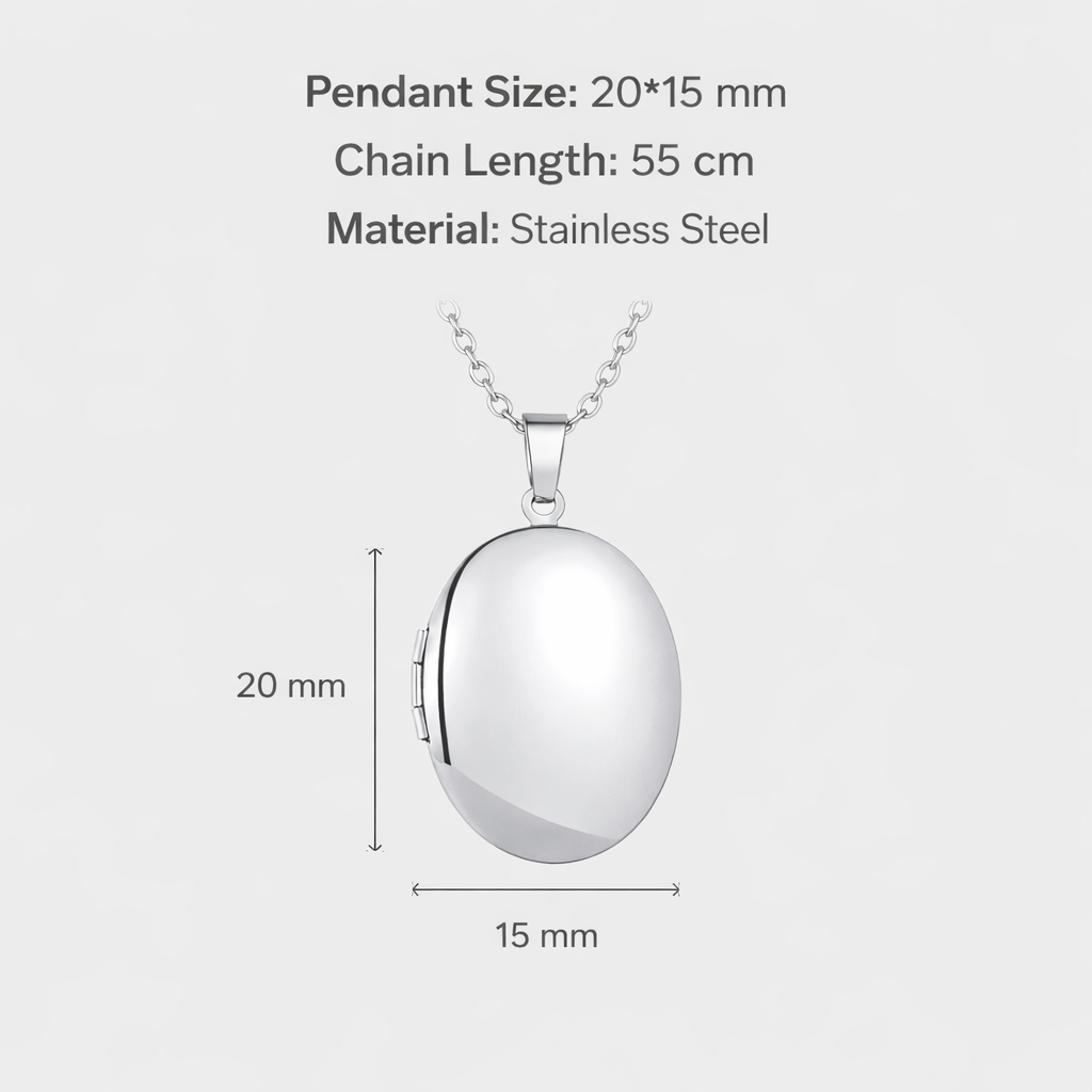 Oval Photo Locket Necklace – Holds 1–2 Photos | Stainless Steel | Aura Moment