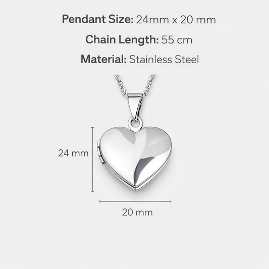Heart Photo Locket Necklace – Holds 1–2 Photos | Stainless Steel | Aura Moment