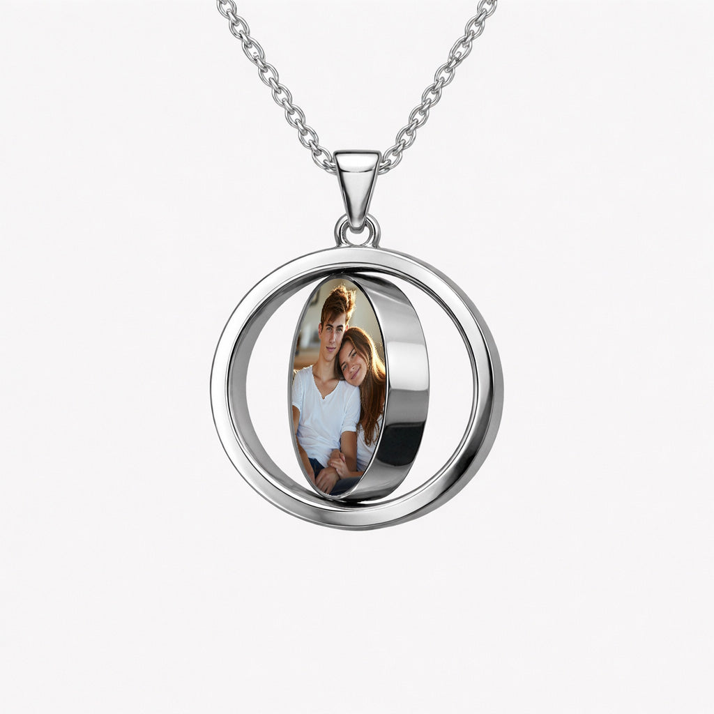 Rotating Photo Necklace – Stainless Steel Round Pendant | Aura Moment