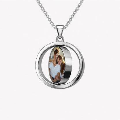 Rotating Photo Necklace – Stainless Steel Round Pendant | Aura Moment