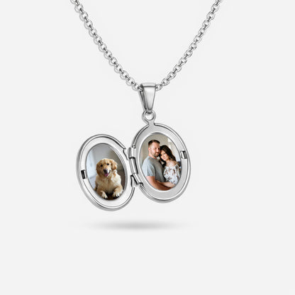Oval Photo Locket Necklace – Holds 1–2 Photos | Stainless Steel | Aura Moment
