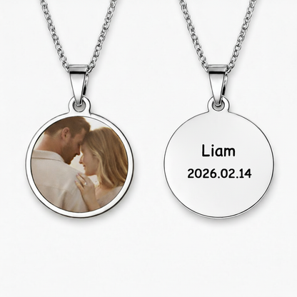 Minimal Round Photo Necklace – Custom Stainless Steel | Aura Moment 