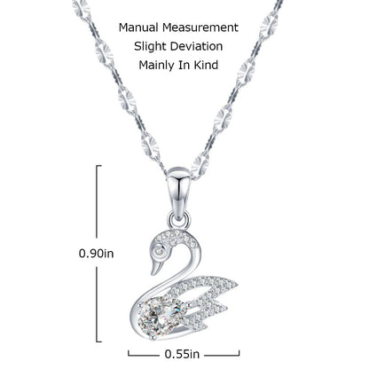 Elegant Swan Pendant Necklace with Teardrop CZ – Silver Finish, Timeless Gift for Her
