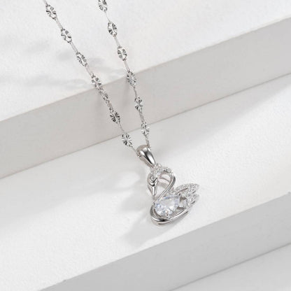 Elegant Swan Pendant Necklace with Teardrop CZ – Silver Finish, Timeless Gift for Her