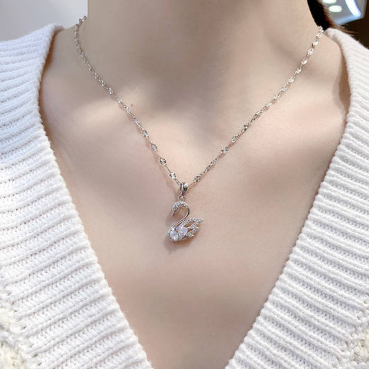 Elegant Swan Pendant Necklace with Teardrop CZ – Silver Finish, Timeless Gift for Her