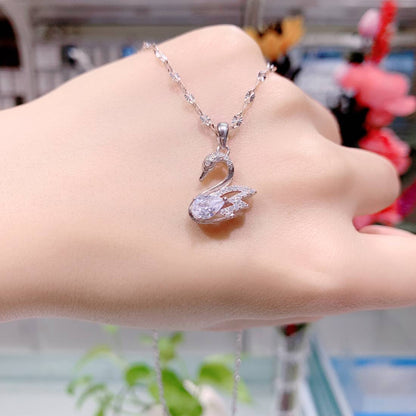 Elegant Swan Pendant Necklace with Teardrop CZ – Silver Finish, Timeless Gift for Her