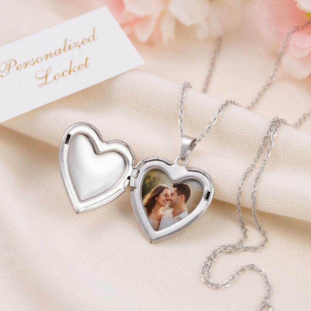 Heart Photo Locket Necklace – Holds 1–2 Photos | Stainless Steel | Aura Moment