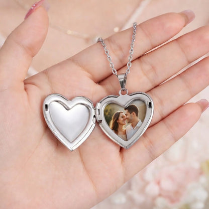 Heart Photo Locket Necklace – Holds 1–2 Photos | Stainless Steel | Aura Moment