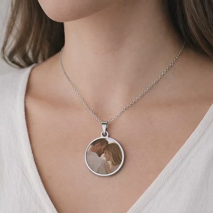 Minimal Round Photo Necklace – Custom Stainless Steel | Aura Moment 